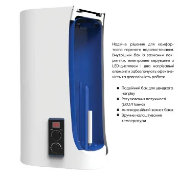 Водонагреватель электрический Thermo Alliance 100 л плоский вертикальный, мокрый ТЭН 2 кВт (0,8+1,2) DT100V20G(PD)/2