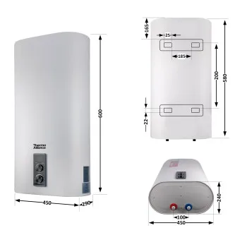 Водонагреватель электрический Thermo Alliance 30 л плоский вертикальный, сухой ТЭН 2 кВт (0,8+1,2) DT30V20G(PD)-D/2