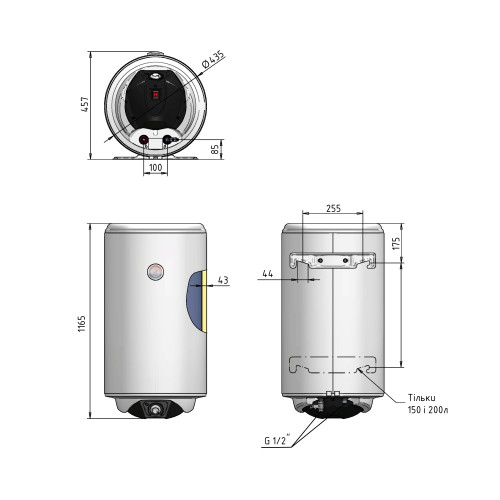 Водонагрівач електричний Thermo Alliance Spectra 120 л вертикальний, сухий керамічний ТЕН 2,0 кВт, d 435 мм