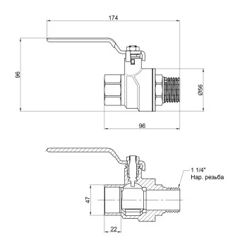 Кран кульовий Thermo Alliance Forte 1 1/4 ВЗ для води (ручка) SF605W32