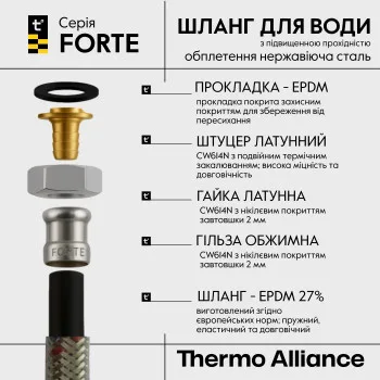 Шланг для воды Thermo Alliance Forte D10 (усиленный) 40 см, нерж. оплетка 1/2