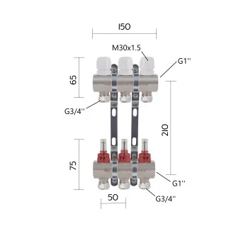 Коллектор латунный с расходомерами и евроконусами Thermo Alliance Standart 1