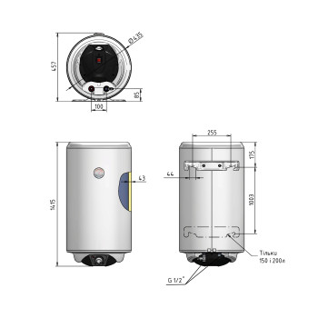 Водонагрівач електричний Thermo Alliance Spectra 150 л вертикальний, сухий керамічний ТЕН 2,0 кВт, d 435 мм